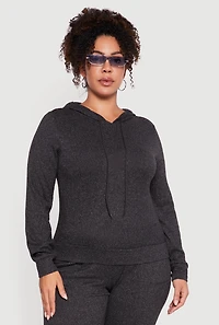 Plus Brushed Knit Drawstring Hooded Sweatshirt