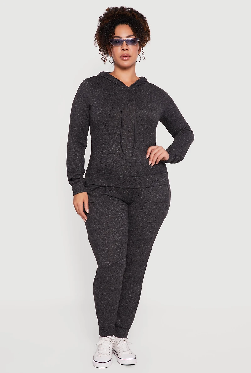 Plus Brushed Knit Drawstring Hooded Sweatshirt