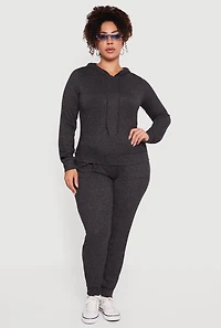 Plus Brushed Knit Drawstring Hooded Sweatshirt