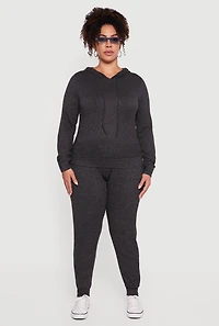 Plus Brushed Knit Drawstring Hooded Sweatshirt