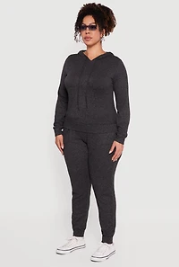Plus Brushed Knit Drawstring Hooded Sweatshirt