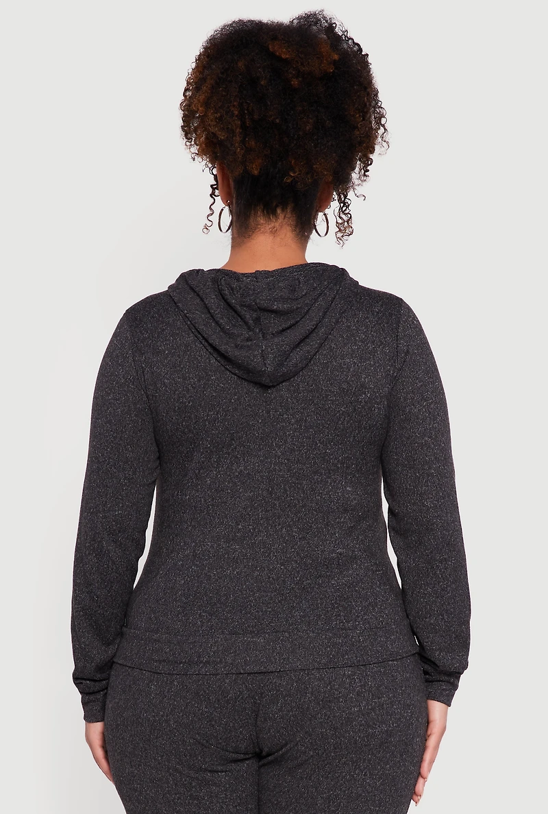 Plus Brushed Knit Drawstring Hooded Sweatshirt