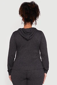 Plus Brushed Knit Drawstring Hooded Sweatshirt