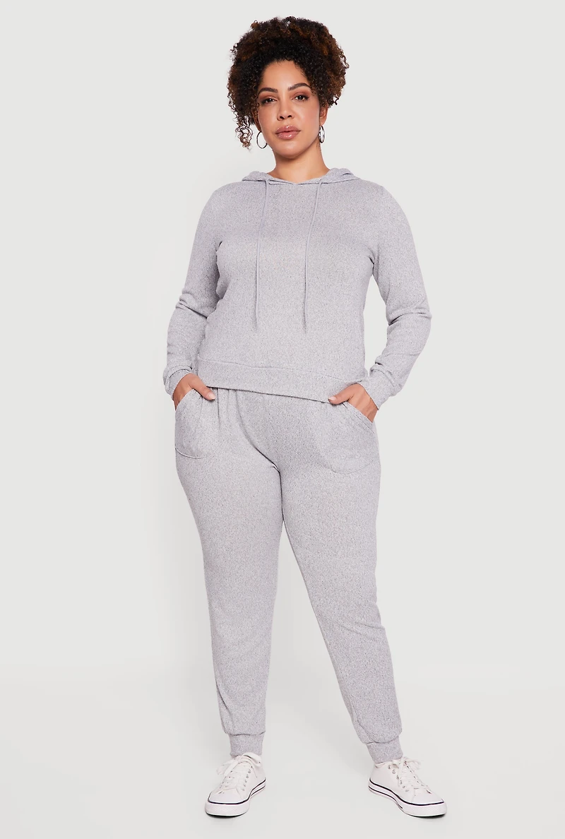Plus Brushed Knit Drawstring Hooded Sweatshirt