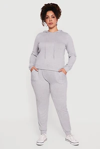 Plus Brushed Knit Drawstring Hooded Sweatshirt