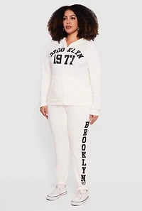 Womens Plus Size Brooklyn 1977 Zip Front Hoodie, White, Size 1X
