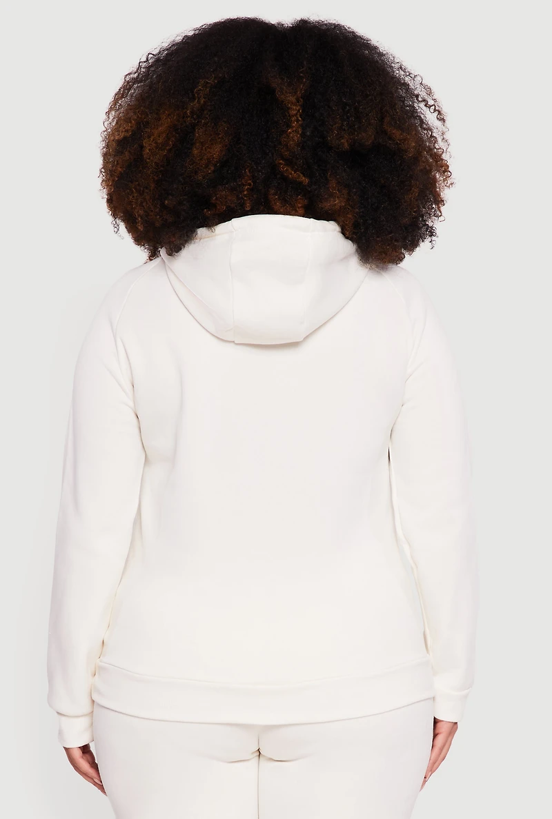 Womens Plus Size Brooklyn 1977 Zip Front Hoodie, White, Size 1X