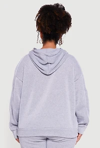 Womens Plus Size Contrast Trim Hooded Sweatshirt, Grey, Size 1X