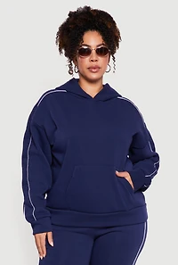 Plus Contrast Trim Hooded Sweatshirt