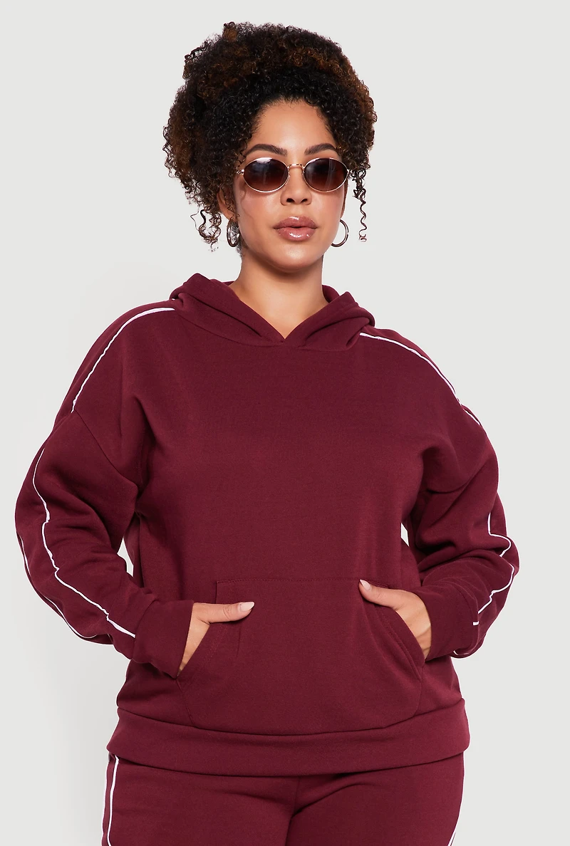 Plus Contrast Trim Hooded Sweatshirt