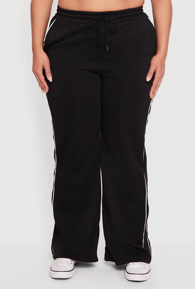 Plus High Waisted Contrast Trim Flare Leg Sweatpants