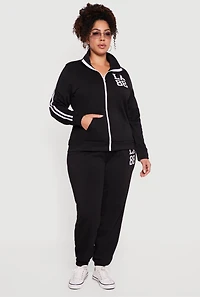 Womens Plus Size Varsity Stripe LA 88 Graphic Hooded Sweatshirt, Black, Size 2X