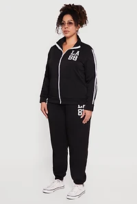Womens Plus Size Varsity Stripe LA 88 Graphic Hooded Sweatshirt, Black, Size 2X