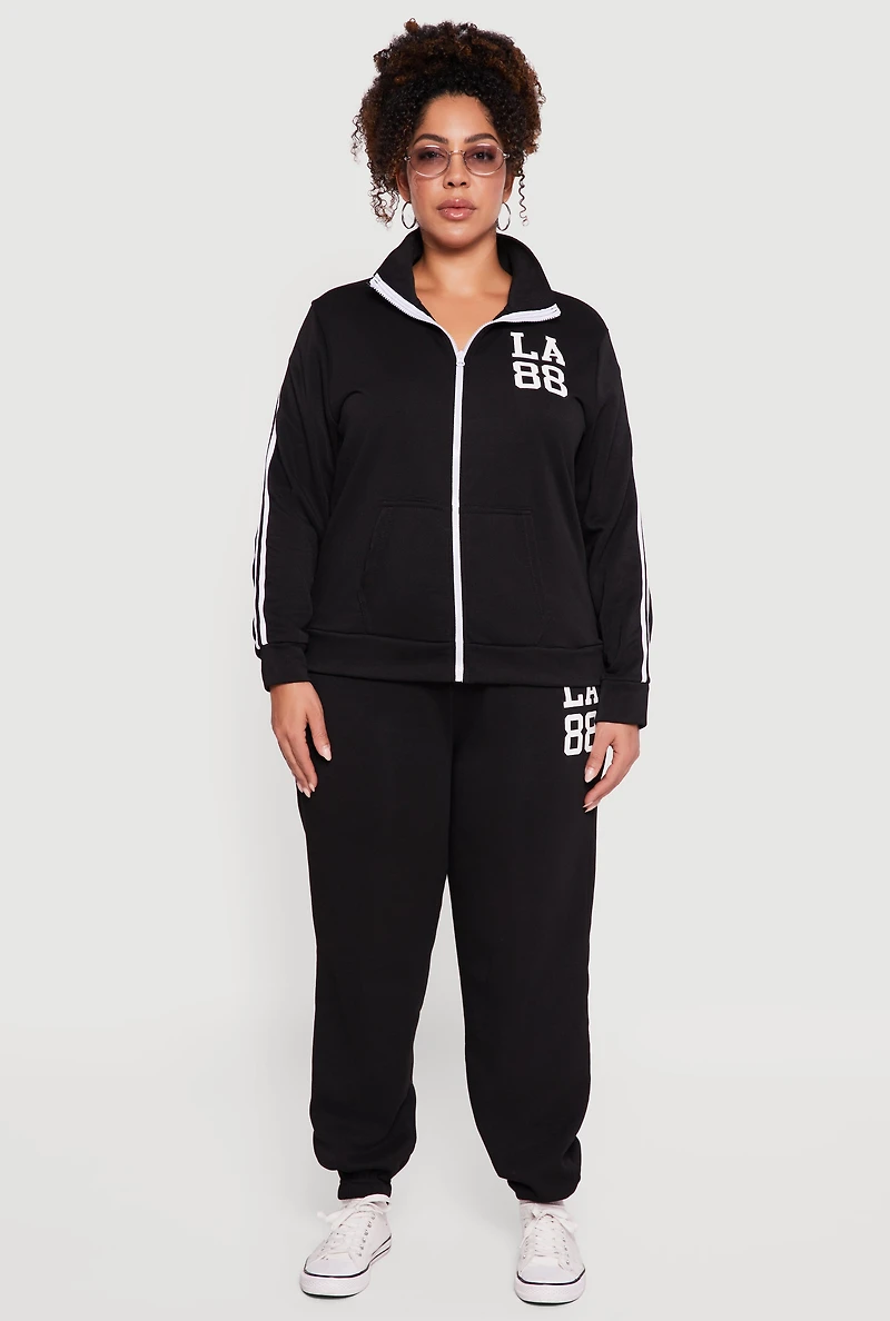 Womens Plus Size High Waisted LA 88 Graphic Sweatpants, Black, Size 1X