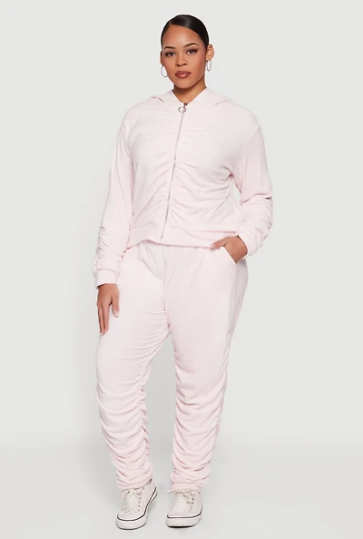 Plus Velour High Waisted Side Ruched Joggers