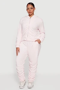 Plus Velour High Waisted Side Ruched Joggers