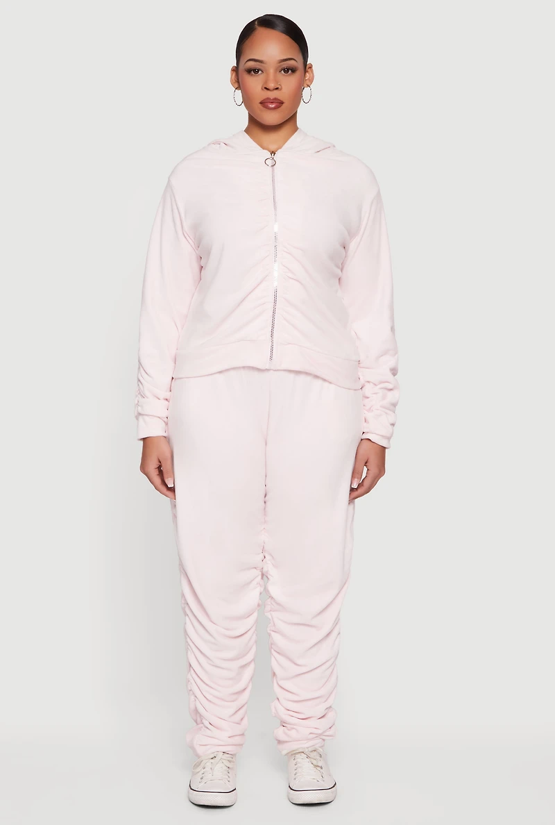 Plus Velour High Waisted Side Ruched Joggers