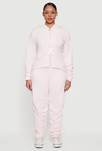 Plus Velour High Waisted Side Ruched Joggers