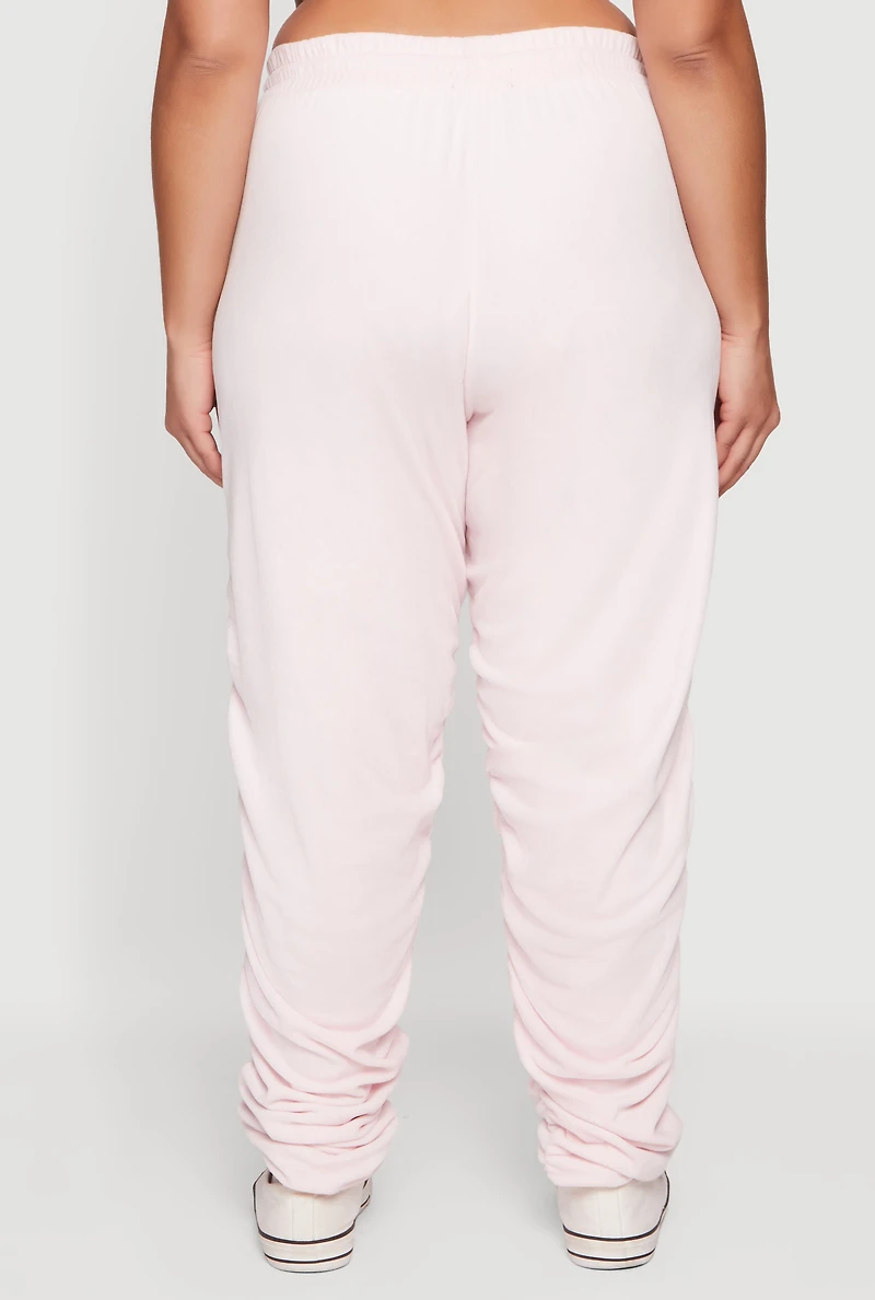 Plus Velour High Waisted Side Ruched Joggers