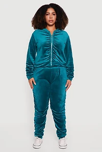 Womens Plus Velour High Waisted Side Ruched Joggers,