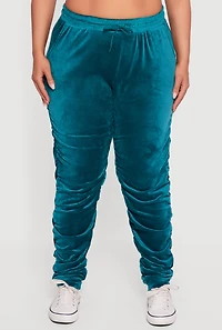 Womens Plus Velour High Waisted Side Ruched Joggers,