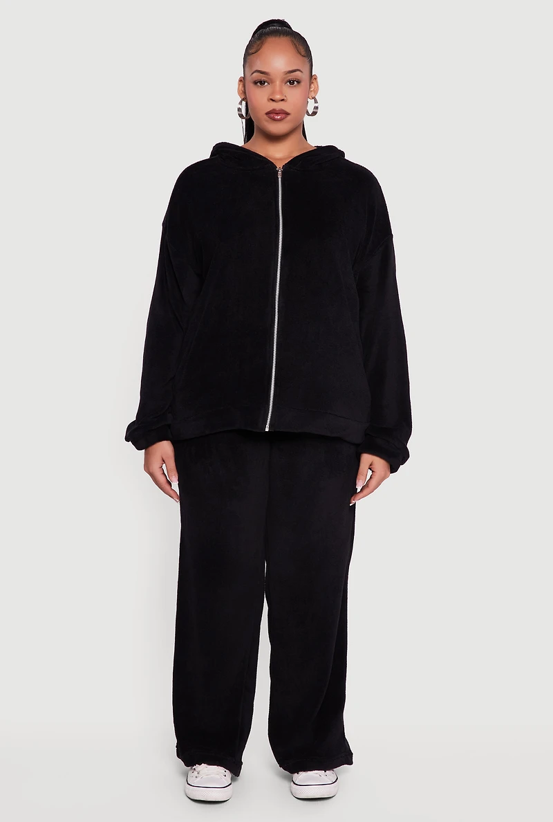 Plus Plush Zip Front Hooded Sweatshirt