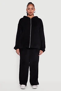 Plus Plush Zip Front Hooded Sweatshirt