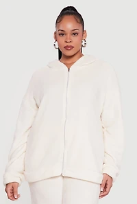 Plus Plush Zip Front Hooded Sweatshirt