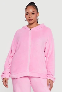 Plus Plush Zip Front Hooded Sweatshirt
