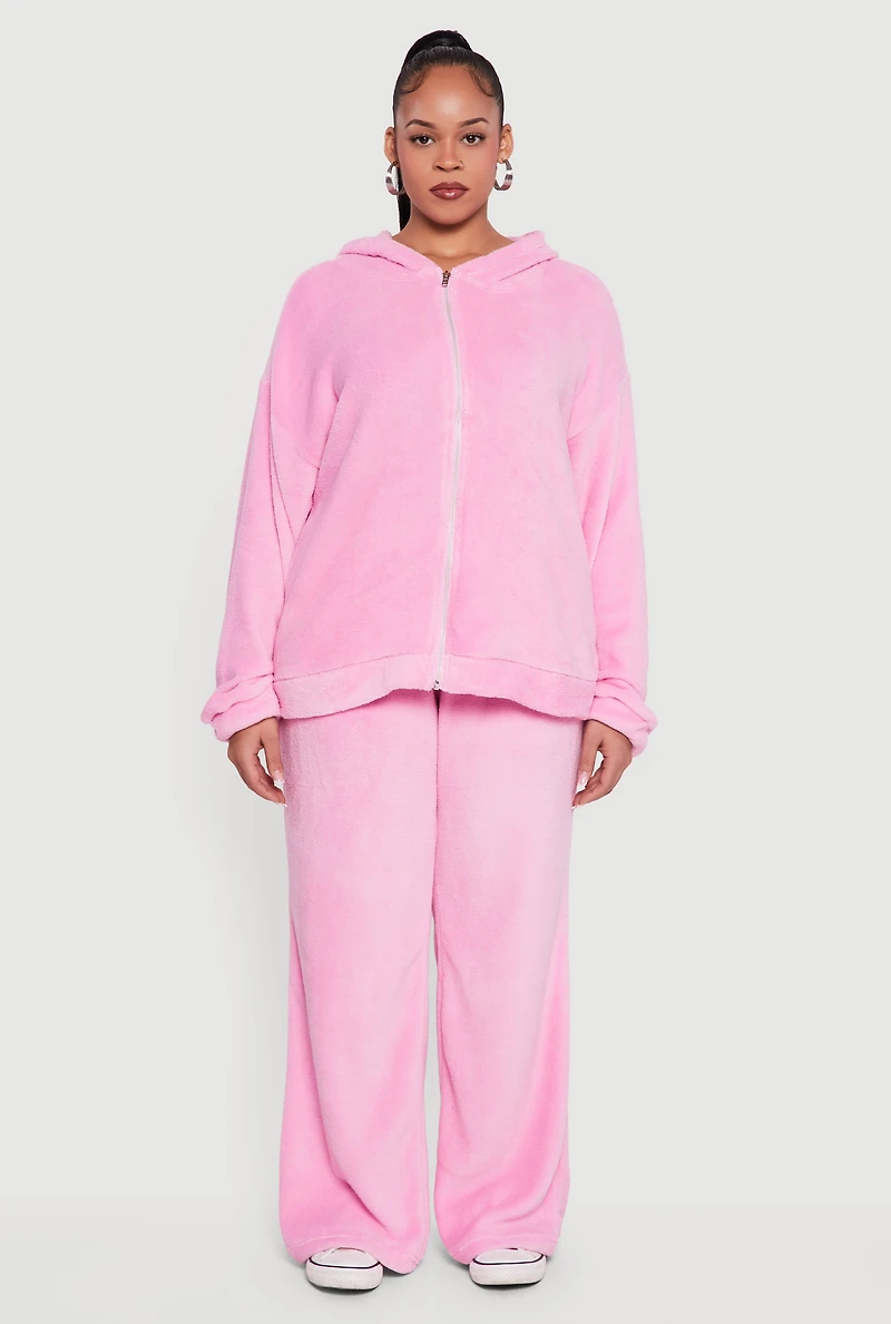 Womens Plus Plush Zip Front Hooded Sweatshirt, 1X