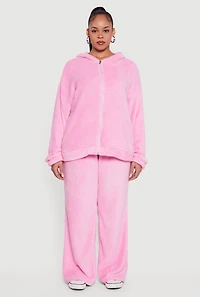Womens Plus Plush Zip Front Hooded Sweatshirt, 1X