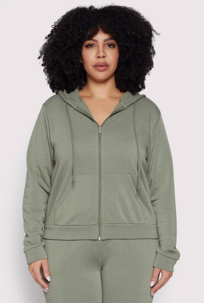 Plus Fleece Lined Zip Front Hoodie