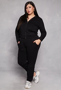 Plus Fleece Drawstring High Waist Sweatpants