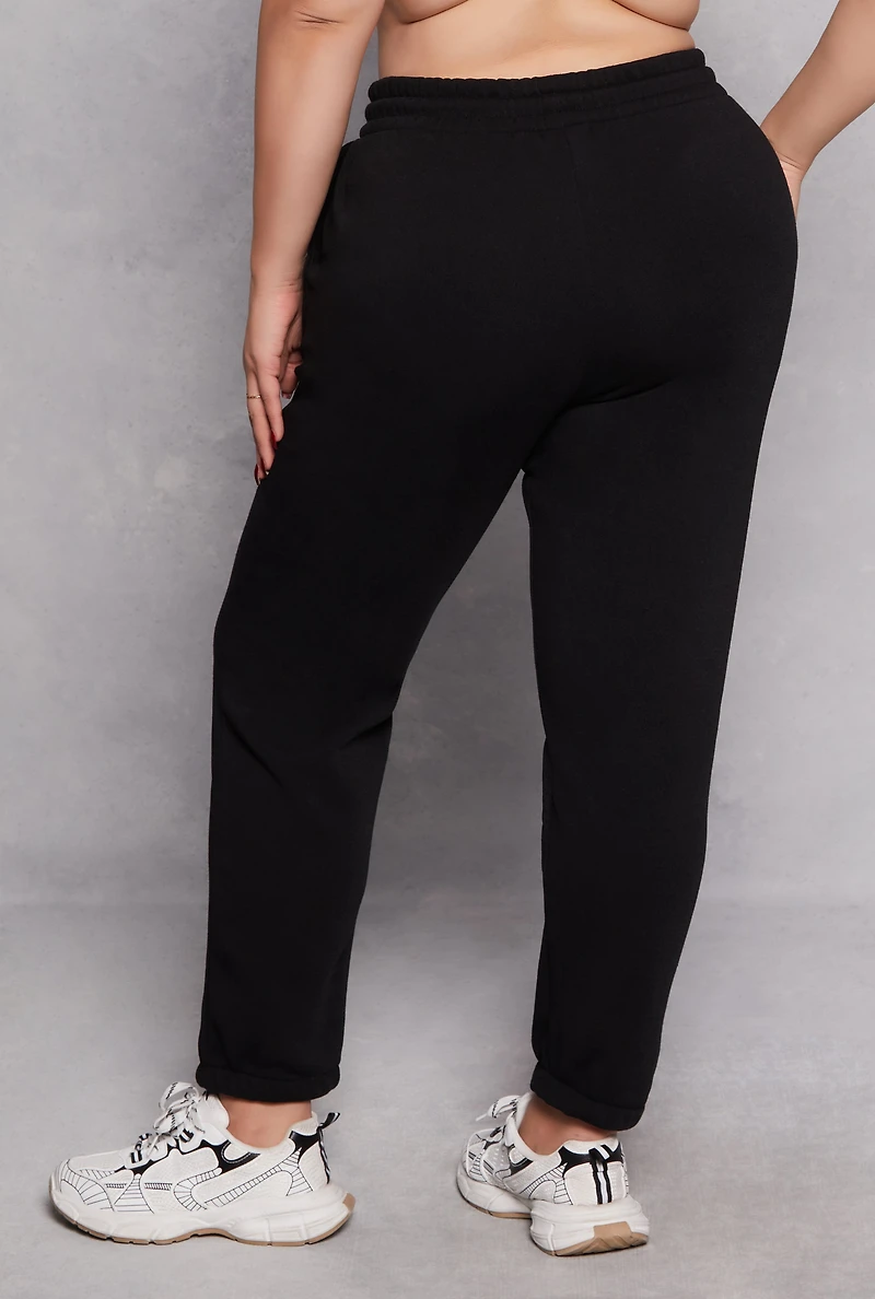 Plus Fleece Drawstring High Waist Sweatpants