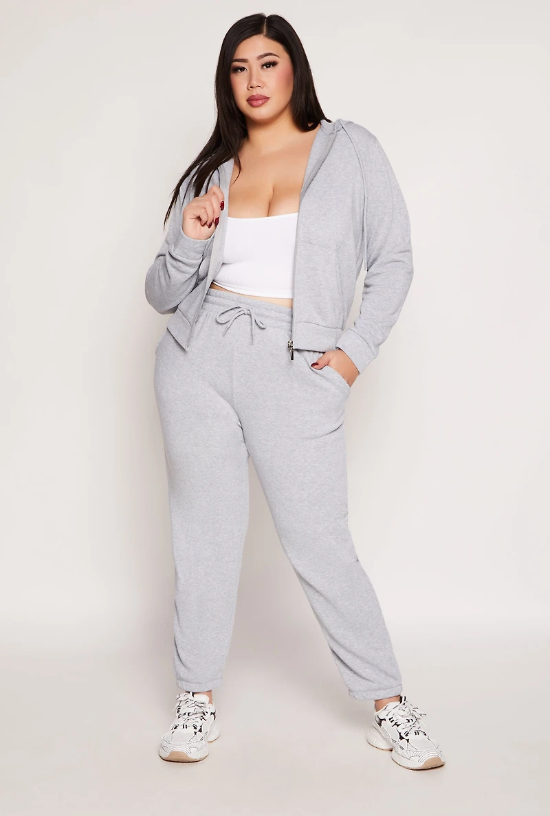 Womens Plus Size Fleece Drawstring High Waist Sweatpants, Grey, Size 3X