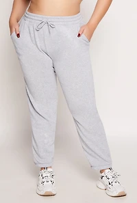 Womens Plus Size Fleece Drawstring High Waist Sweatpants, Grey, Size 3X