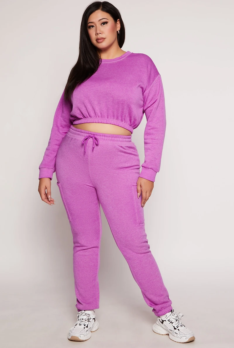 Womens Plus Size Fleece Cropped Sweatshirt, Purple, Size 1X