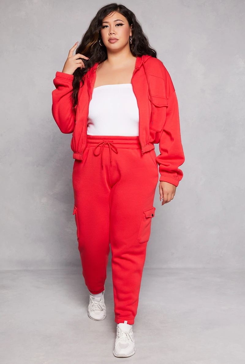 Plus Fleece Drawstring Cargo Joggers