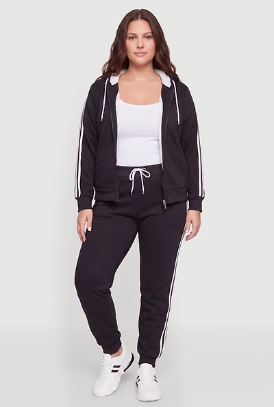 Plus Fleece Varsity Stripe Joggers with Drawstring Waist