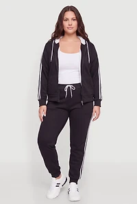 Plus Sherpa Lined Hooded Sweatshirt with Varsity Stripes