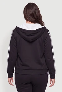 Plus Sherpa Lined Hooded Sweatshirt with Varsity Stripes