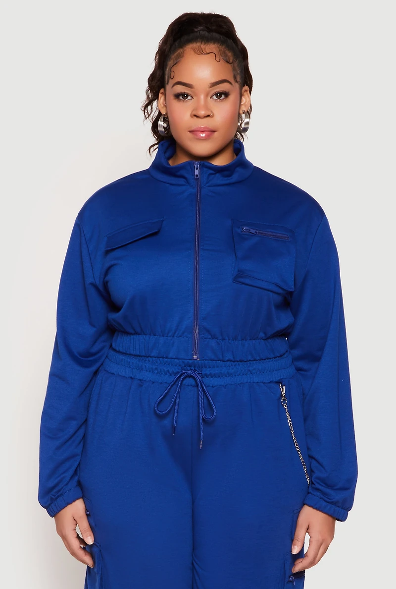 Plus Zip Front Cropped Sweatshirt