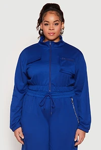 Plus Zip Front Cropped Sweatshirt