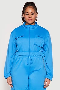 Womens Plus Size Zip Front Cropped Sweatshirt, Blue, Size 3X