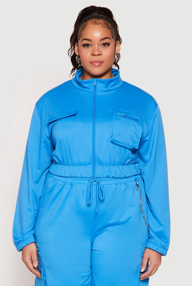 Plus Zip Front Cropped Sweatshirt