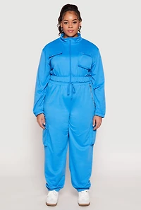 Womens Plus Size Zip Front Cropped Sweatshirt, Blue, Size 3X