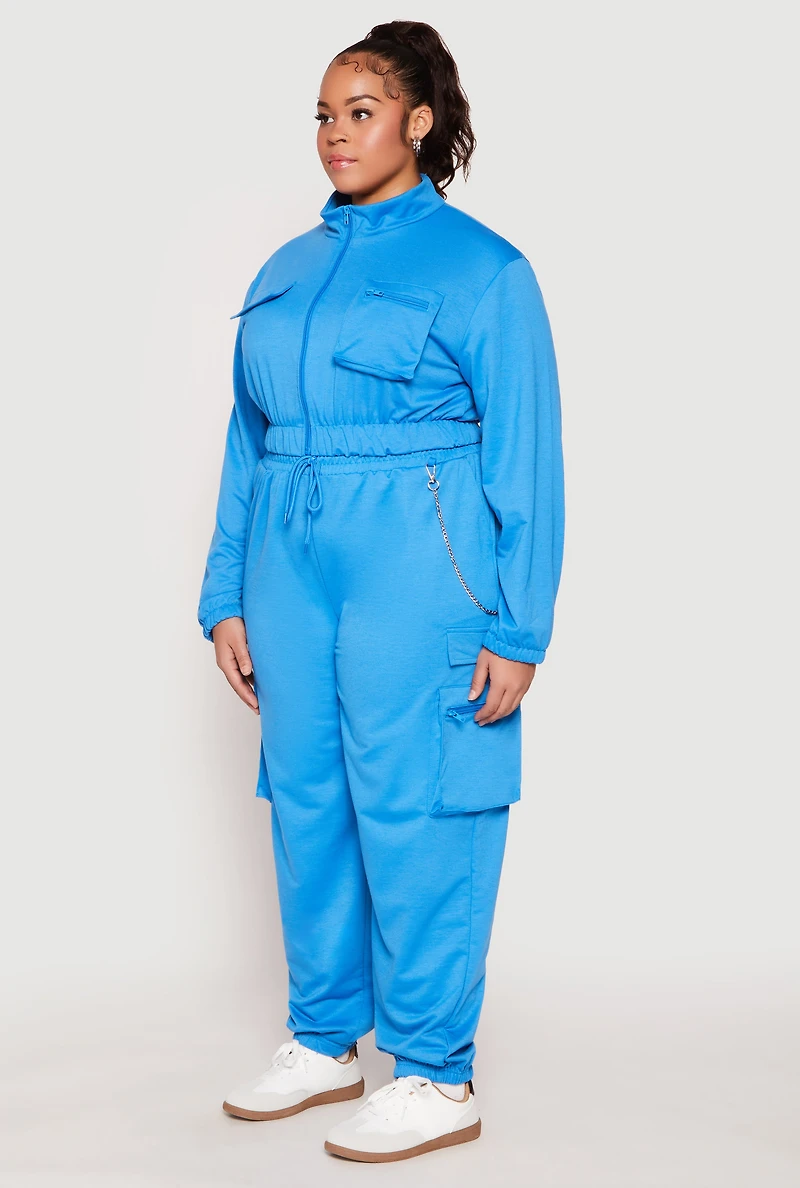 Womens Plus Size Zip Front Cropped Sweatshirt, Blue, Size 3X