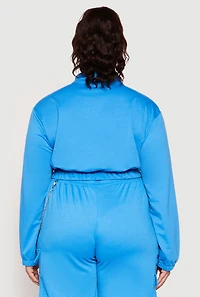 Womens Plus Size Zip Front Cropped Sweatshirt, Blue, Size 3X