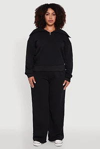 Womens Plus Size Wide Leg Fleece Sweatpants with Pockets, Black, Size 2X