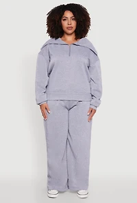 Womens Plus Wide Leg Fleece Sweatpants with Pockets, 2X